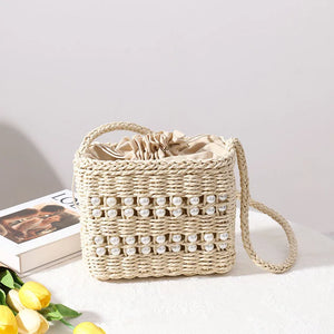 Square Straw Woven Bag Female Mori Straw Woven Bag Seaside Holiday Rattan Bag