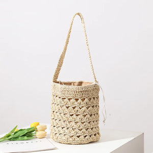 Straw One Shoulder Hand-Woven Bag with Tassel
