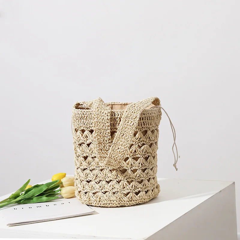 Straw One Shoulder Hand-Woven Bag with Tassel