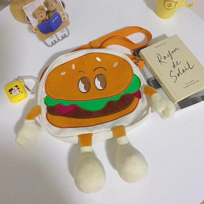 Student Cartoon Shoulder Messenger Bag Hamburger Large Capacity Canvas Bag