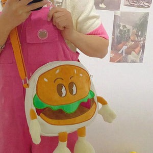 Student Cartoon Shoulder Messenger Bag Hamburger Large Capacity Canvas Bag