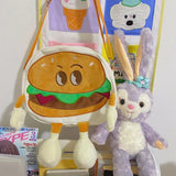 Student Cartoon Shoulder Messenger Bag Hamburger Large Capacity Canvas Bag