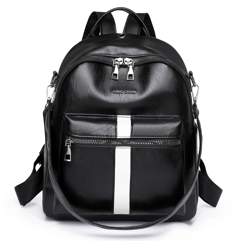 Women's High PU Leather Backpack - Large Capacity School Bag