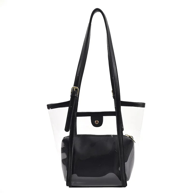 Summer PVC Transparent Bucket Bag for Women Large Capacity Handbag