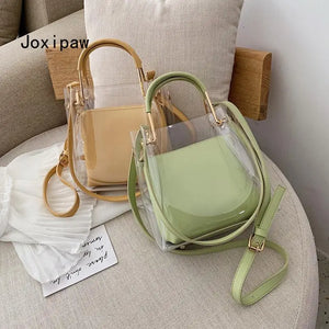 Summer PVC Transparent Jelly Bag for Women PU Leather Shoulder Bags