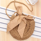 Summer Round Straw Bag Beach Wind Bow Crossbody Woven Bag Crochet Female Bag