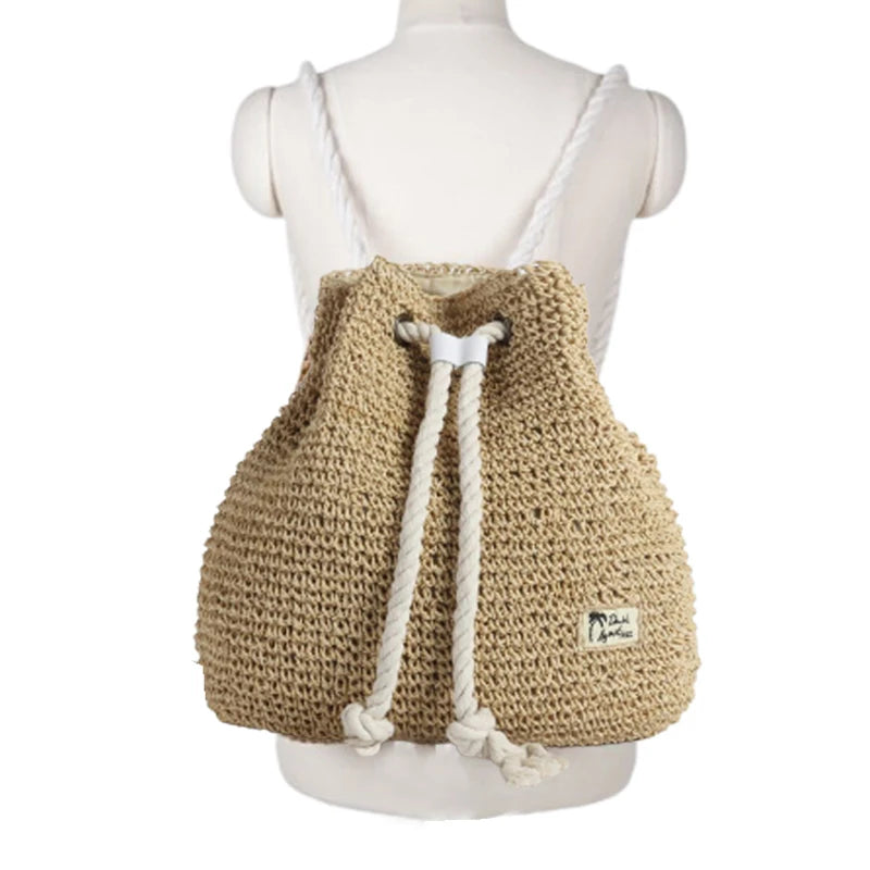 Summer Straw Bag Women Backpack Rucksack Weaved for Girls Mochila Backpack