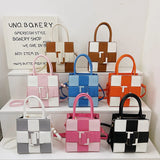 Summer Sweet Girl Series Checkerboard Contrast Handbag Soft PU Crossbody Pink Ba