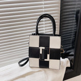 Summer Sweet Girl Series Checkerboard Contrast Handbag Soft PU Crossbody Pink Ba