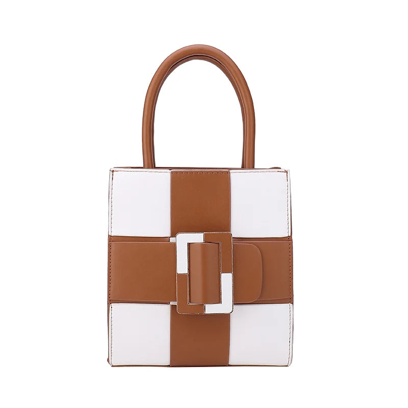 Summer Sweet Girl Series Checkerboard Contrast Handbag Soft PU Crossbody Pink Ba