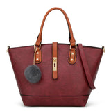 Summer Trapeze Top-Handle Bag with Hairball PU Leather Shoulder Bag