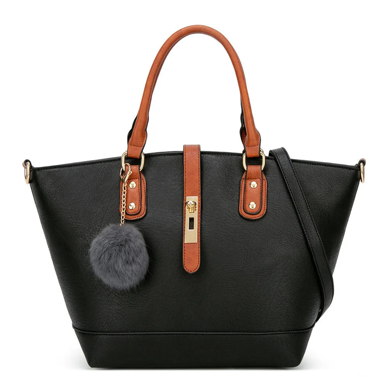 Summer Trapeze Top-Handle Bag with Hairball PU Leather Shoulder Bag