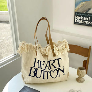 Large Tassel Canvas Shoulder Bag Pink Women Handbag