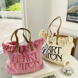 Large Tassel Canvas Shoulder Bag Pink Women Handbag