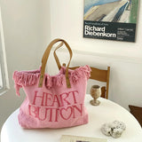 Large Tassel Canvas Shoulder Bag Pink Women Handbag