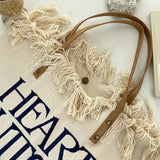 Large Tassel Canvas Shoulder Bag Pink Women Handbag