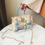 Platinum Laser HandBag Shoulder Messenger Lock Chain Small Bags