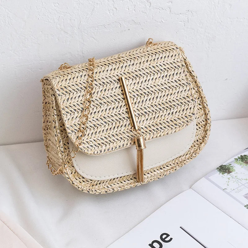 Summer Straw Shoulder Bag Beach Messenger Drawstring Small Handbag
