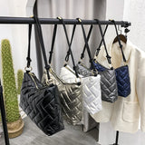 Plaid Women Shoulder Bag Nylon Down Cotton Ladies Handbags Casual Underarm Bags