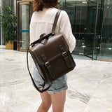Vintage PU Leather Backpack for Women Girls School Bag