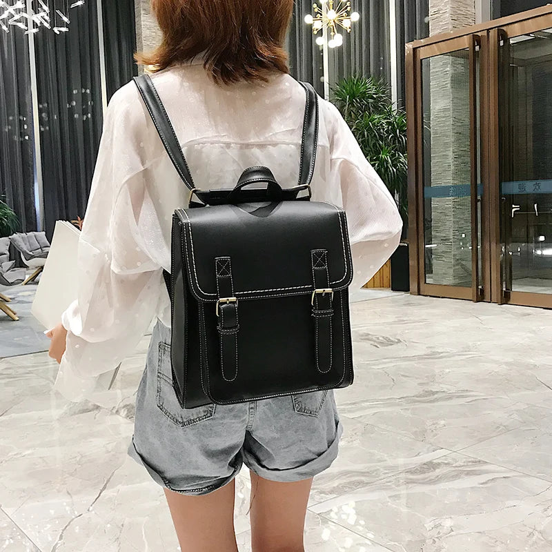 Vintage PU Leather Backpack for Women Girls School Bag