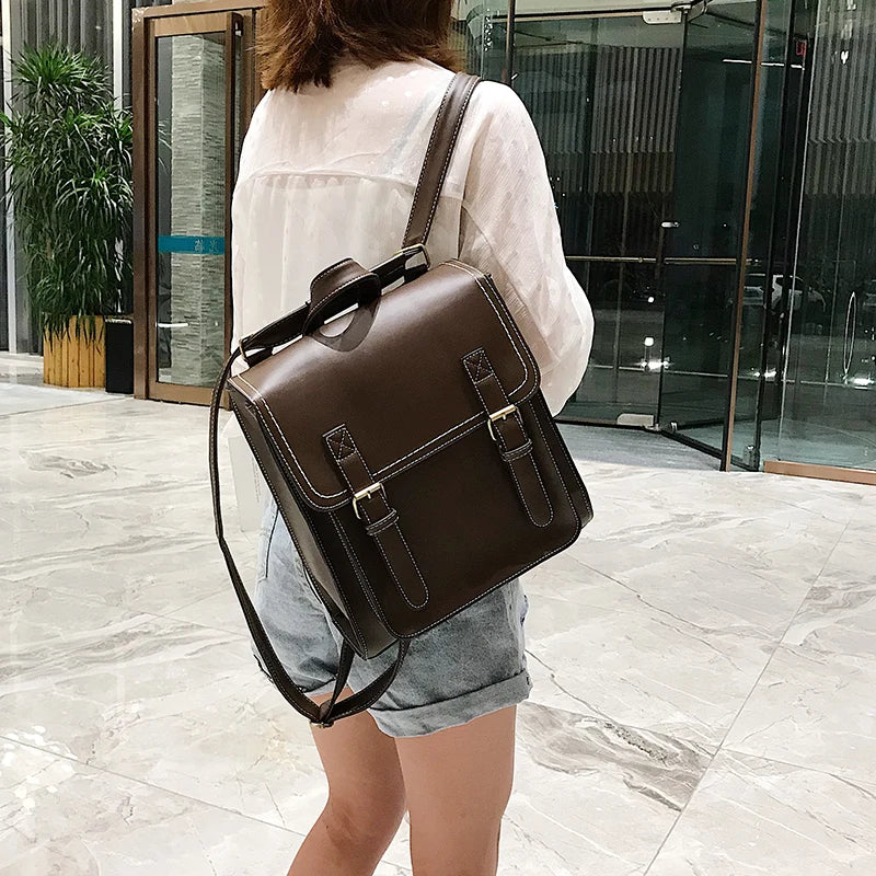 Vintage PU Leather Female Backpack for Girls