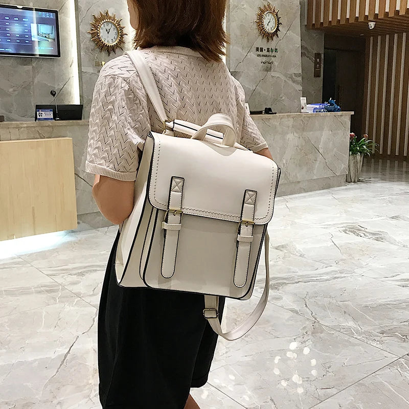 Vintage PU Leather Backpack for Women Girls School Bag