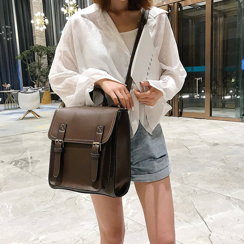Vintage PU Leather Female Backpack for Girls