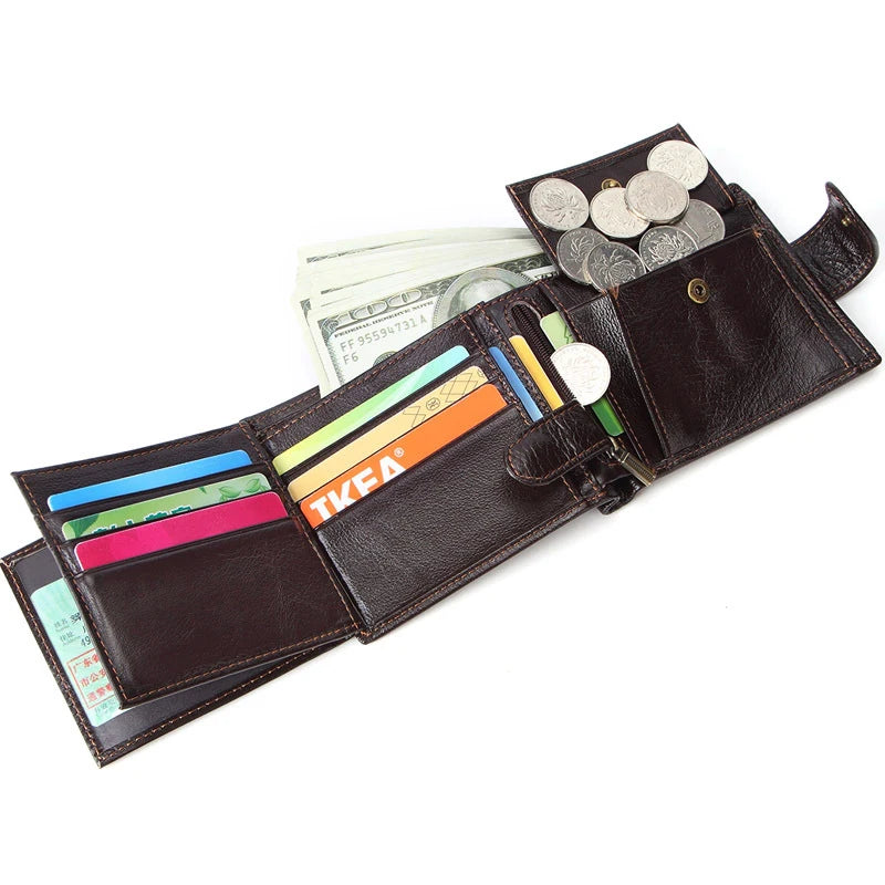 Vintage Cow Leather Men's Short Wallet Cash Purses Clutch
