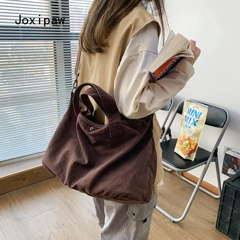 Vintage Canvas Crossbody Bag for Women Solid Large Capacity Casual Shoulder Bag