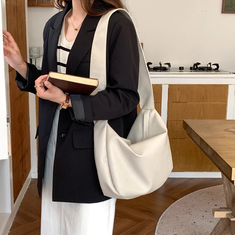 Vintage Casual Zipper Women's Bag Middle Hobos Handbags Soft PU Leather Ladies S