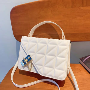Vintage PU Leather Geometric Shoulder Bag for Women Mini Flap Handbag