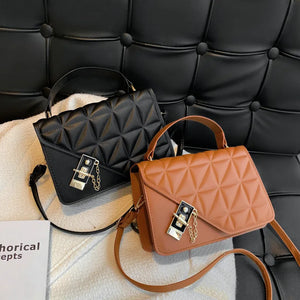 Vintage PU Leather Geometric Shoulder Bag for Women Mini Flap Handbag