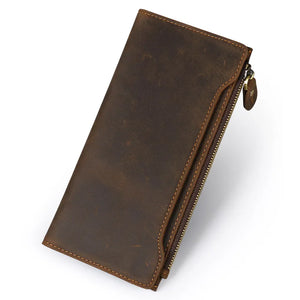 Men's Cow Leather Long Purse High Retro Style