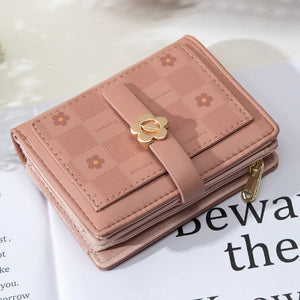 Flower Print Buckle Two-Fold Zipper Wallet Women