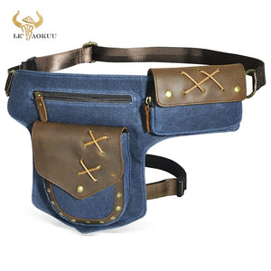 Waterproof Canvas+Leather Small Messenger Bag Fanny Pack 211-8