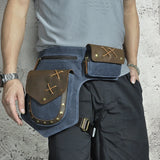 Waterproof Canvas+Leather Small Messenger Bag Fanny Pack 211-8