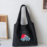 Wave Pattern Canvas Shoulder Tote Bag for Women
