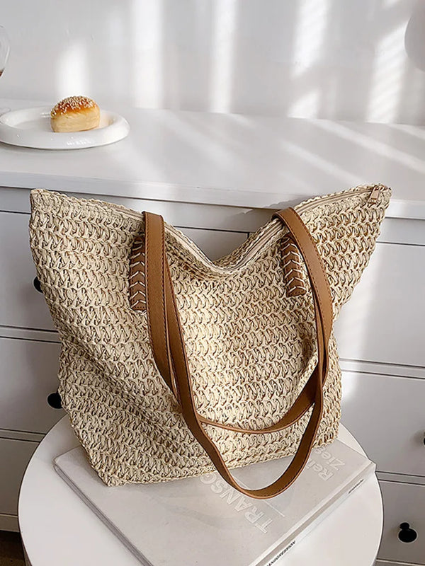 Bohemian Straw Beach Tote Bag Hand-Woven Shoulder Shopper
