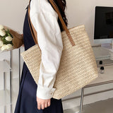 Bohemian Straw Beach Tote Bag Hand-Woven Shoulder Shopper