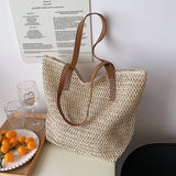 Bohemian Straw Beach Tote Bag Hand-Woven Shoulder Shopper
