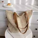 Bohemian Straw Beach Tote Bag Hand-Woven Shoulder Shopper