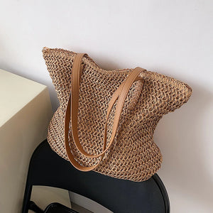 Bohemian Straw Beach Tote Bag Hand-Woven Shoulder Shopper