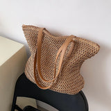 Bohemian Straw Beach Tote Bag Hand-Woven Shoulder Shopper