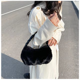 Winter Braided Handle Shoulder Bag Soft Plush Handbag Chain Bag