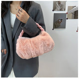 Winter Braided Handle Shoulder Bag Soft Plush Handbag Chain Bag