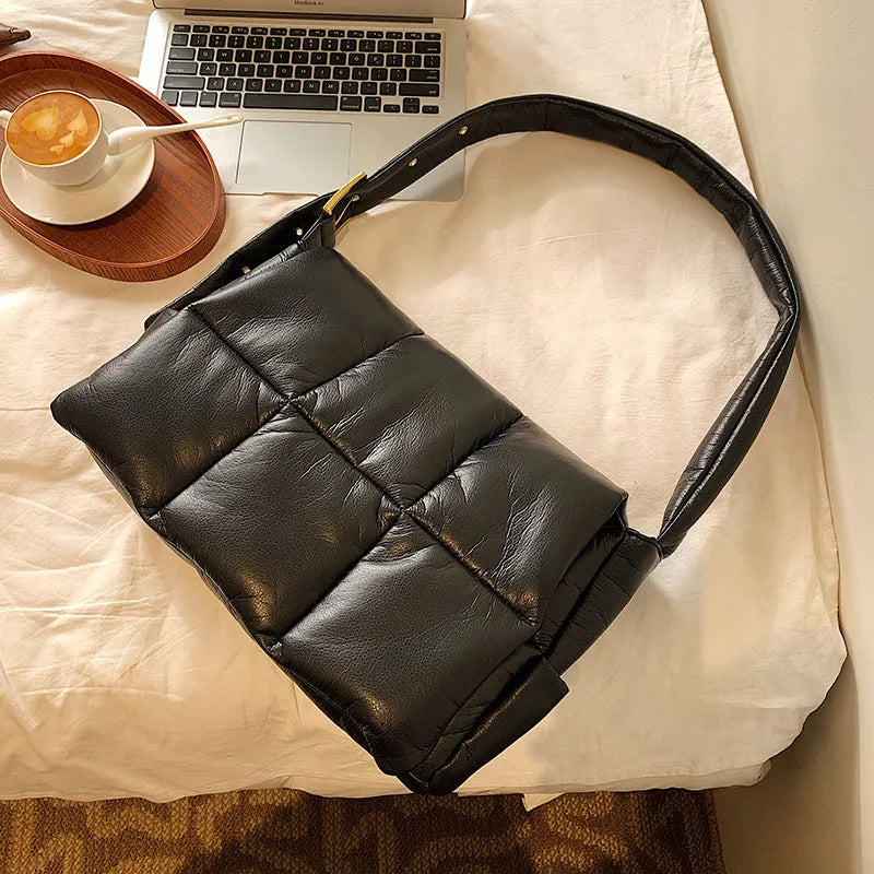 Women's Padded Winter Shoulder Bag Large Capacity Tote Crossbody Handbag