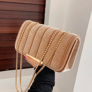 Winter Shoulder Bag Golden Velvet Handbags Small Satchel Bag