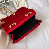Winter Shoulder Bag Golden Velvet Handbags Small Satchel Bag