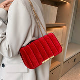 Winter Shoulder Bag Golden Velvet Handbags Small Satchel Bag